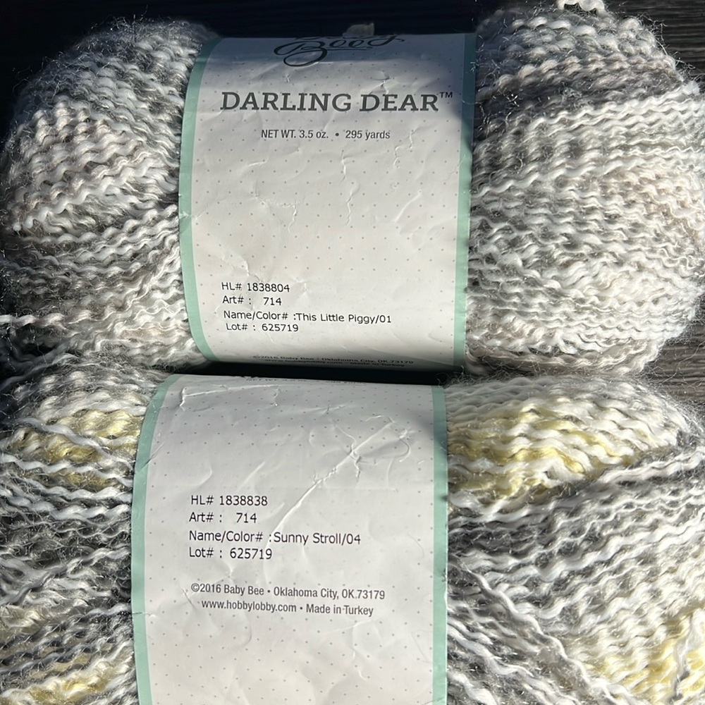 2-Skeins Darling Dear Yarn,1-Sunny Stroll. & 1-This Little Piggy